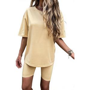 Women 2 Piece Lounge Set Summer Outfits Matching Clothing Oversized Tshirts Biker Short Fashion, Yellow (M)