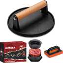 Grilliance Smash Burger Press Kit, 3 in 1 Hamburger Press Patty Maker, Dark Black Cast Iron Burger Press, Cleaning Pad Set for Grill, Griddle, Flat top, Kitchen, Cooking