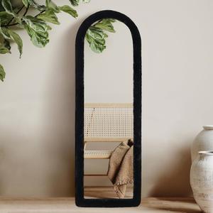 Fluffy Non-Slip Mirror Frame Cover - Stretchy Soft Protector for Arched & Full-Length Mirrors, 64"x21" Secure Fit, Easy Install Home Dcor, Fits Most Mirrors (Mirror Not Included) (Black)