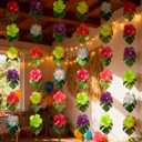 Kajaia 6 Pcs Tropical Hawaiian Garland 5.9 ft Artificial Palm Leaf and Hibiscus Flowers Hanging Decor Greenery Ivy Palm Leaves Flower Garland Luau Party Decorations for Indoor Outdoor Summer Beach