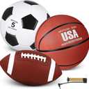 Sratte 3 Pcs Sports Balls Sport Set for Teens Adults Including Official Size Soccer Basketball Football with Pump and Carry Bag Sports Gift Back to School
