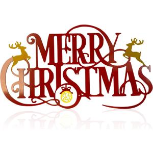 Metal Merry Christmas Wall Decor Christmas Sign Letter Decorative Hanging Plaque Suitable For Indoor Outdoor Room Yard Holiday Decoration