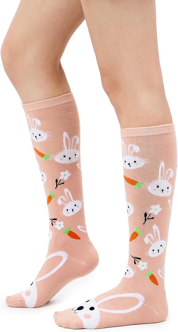 American Trends Women's Knee High Socks, Novelty Holiday Printed Tall Tube Socks, Casual & Party Athletic Sports Stockings (1 Pack Carrot-rabbit)