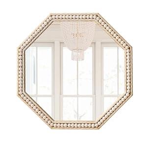 Gumcoly Octagon Beaded Framed Mirror Octagon Wall Mirror for Bathroom 24" Farmhouse Gold Metal Mirror for Decor Rustic Hanging Vanity Mirror for Bathroom Entryway Washingroom Living Room Bedroom