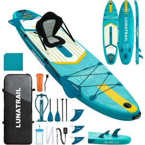 11'34" Extra Long/Extra Wide Premium Inflatable Stand Up Paddle Board (SUP) Portable & Lightweight for Yoga, Surfing, Family Fun | Complete Kit with Paddle, Pump, Bag | Durable Design