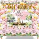 Classic Bear Baby Shower Decorations Oh Baby Balloons, Vintage Bear Balloon Arch Kit, Classic The Pooh Backdrop Cake Topper, Bear Baby Tablecloth Decorations for Girl Baby Shower