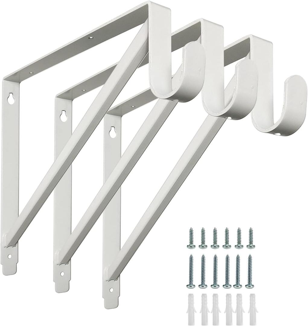 Heavy Duty Closet Shelf and Rod Brackets (White, 3 Pack)