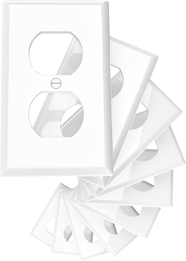 10-Pack Unbreakable 1-Gang Standard Size Duplex Receptacle Wall Plates  Durable Polycarbonate Thermoplastic Electrical Outlet Covers in White