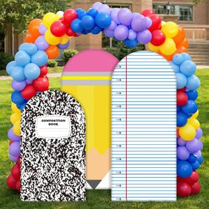 3 Pack Back to School Decoration Arch Backdrop Cover 6.6ft 6ft 4.9ft Composition Notebook Paper Pencil Fitted Round Top Backdrop Stand Cover for First Day of School Classroom Decor, 6.7ft x 2.6ft, 6ft x 2.6ft, 5ft x 2.6ft