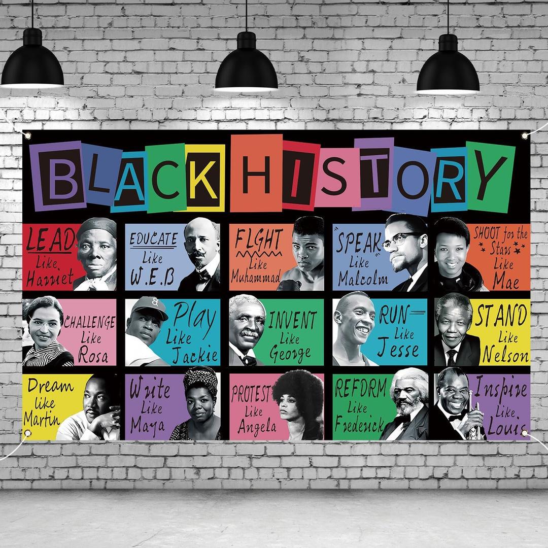 Black History Month Photo Booth Backdrop, Inspirational African American Wall Banner for Classroom, School Events & Party Decorations (7 x 5ft)
