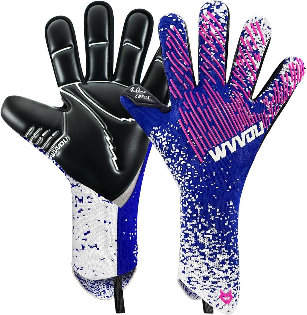 WVVOU Soccer Goalie Goalkeeper Gloves for Youth & Adult, Size 7-10, Enhanced Latex Palm Grip, Breathable Knitted Fabric, Suitable for Game & Training (Bluepink)