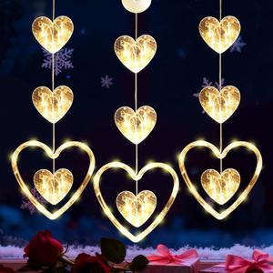 Artmag 3 Pcs Valentines Day Window Lights Decorations with Timer, Three Hearts Shaped Silhouette Battery Powered Hanging Led Lamp for Valentine's Day Lover Home Decor Warm-Toned