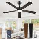 52 Inch Ceiling Fan with Lights and Remote, Smart APP Control, Dimmable with All-Setting Memory, Quiet DC Motor Reversible Blades, Damp Rated Modern Ceiling Fan for Bedroom Patio Living Room, Black