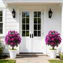 Artificial Silk Flowers Azalea for Outdoor with Ground Spike, Faux Floral Topiaries Ball Bushes Shrubs for Home Garden Yard Patio Decor UV Resistant (Purple)