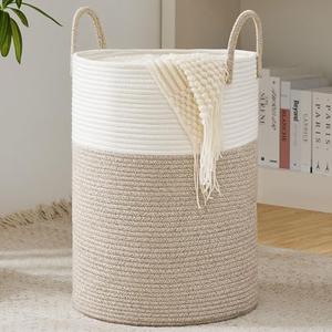 Cotton Rope Laundry Basket by YOUDENOVA, 58L Woven Collapsible Laundry Hamper, Clothes Hamper with Reinforced Handles in the Laundry Room, Bedroom, Bathroom, Brown