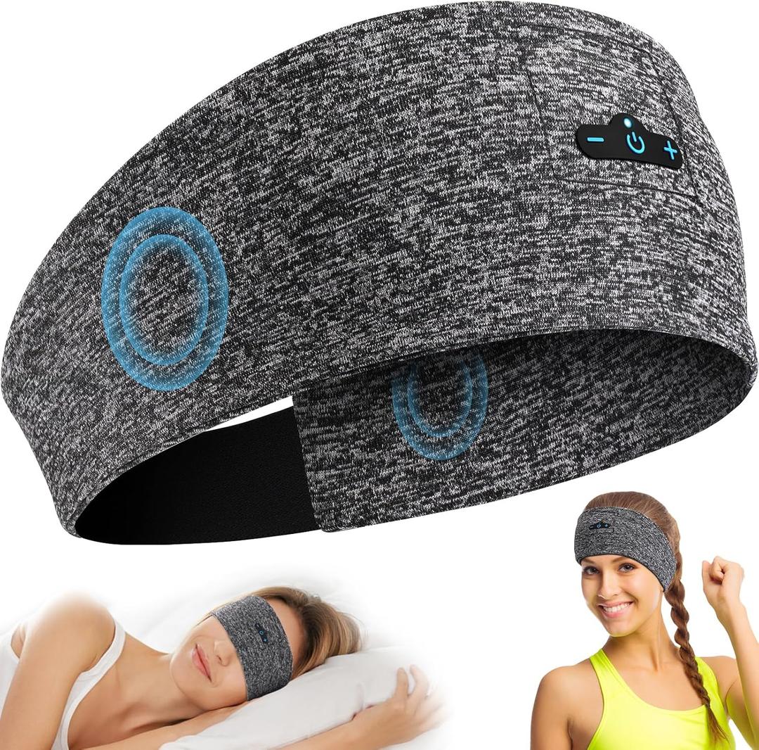 Headband Headphones Bluetooth Headband for Side Sleeper, 14 Hour Playtime, Wireless Headband with HD Stereo Speakers for Workout,Running,Yoga, Ideal Gifts for Men, Women, Teens, Grey