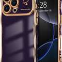 Hython for iPhone 16 Pro Case Wave Wavy Phone Cases with Love Heart, Luxury Plating Edge Cute Curly Shape Cover for Women Girls, Thin Slim Soft TPU Rubber Shockproof Protective Cover, Dark Purple