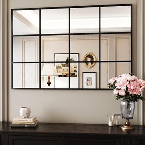 Suidia Wall Mirror, 30" x 48" Window Decorative Mirrors, Metal Framed Wall Decor Wall-Mounted Mirrors for Bedroom, Living Room, Entryway, Black