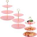 Tosnail 3 Pack 3 Tiers Pink Plastic Cupcake Stand Dessert Stand Tiered Serving Trays with 3 Styles Gold Rod, Party Serving Trays Fruit Pastry Holders for Wedding and Party - Heart and Flower Embossed