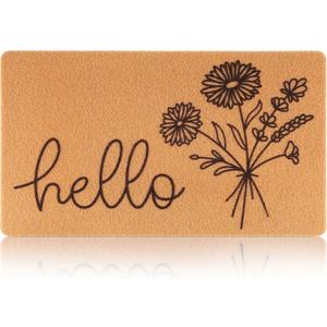 Hello Spring Door Mat for Front Door Welcome Matt Outdoor with Wildflower Bouquet Doormat Indoor Entrance with Flowers, Perfect Home Floral Decor (Brown)