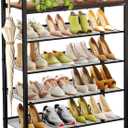WIN4ALL Shoe Rack for Front Door Entrance, 5 Tier Shoe Rack for Entryway, 16-20 Pairs of Shoes, Metal Shoe Rack Organizer, Free Standing Shoe Rack for Closet (Black+Rustic Brown) (5 Tier (11.81"D x 29.33"W x 38.18"H))