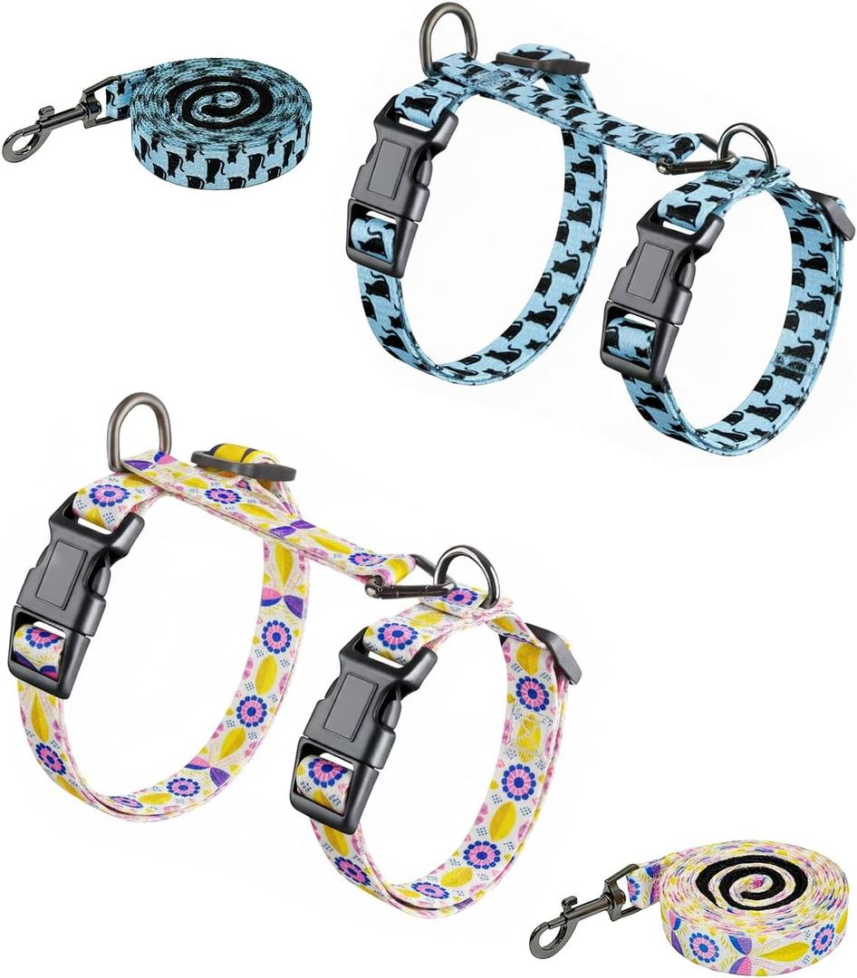 Halypet 2-Pack Cat Harness and Leash Set, Escape Proof 3-in-1 Adjustable Harness for Cats, Soft Lightweight, Easy On & Control for Walking, Travel & Outdoor Use, Small (White & Blue, M)