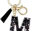 SELOVO Initial Keychain Black Letter Alphabet Tassel Charm Key Chain Ring for Handbag 2 Pcs
