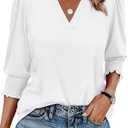 XIEERDUO Blouses for Women Dressy Casual 3/4 Length Sleeve Womens Tops V Neck T Shirts with Smocked Cuffs 3XL