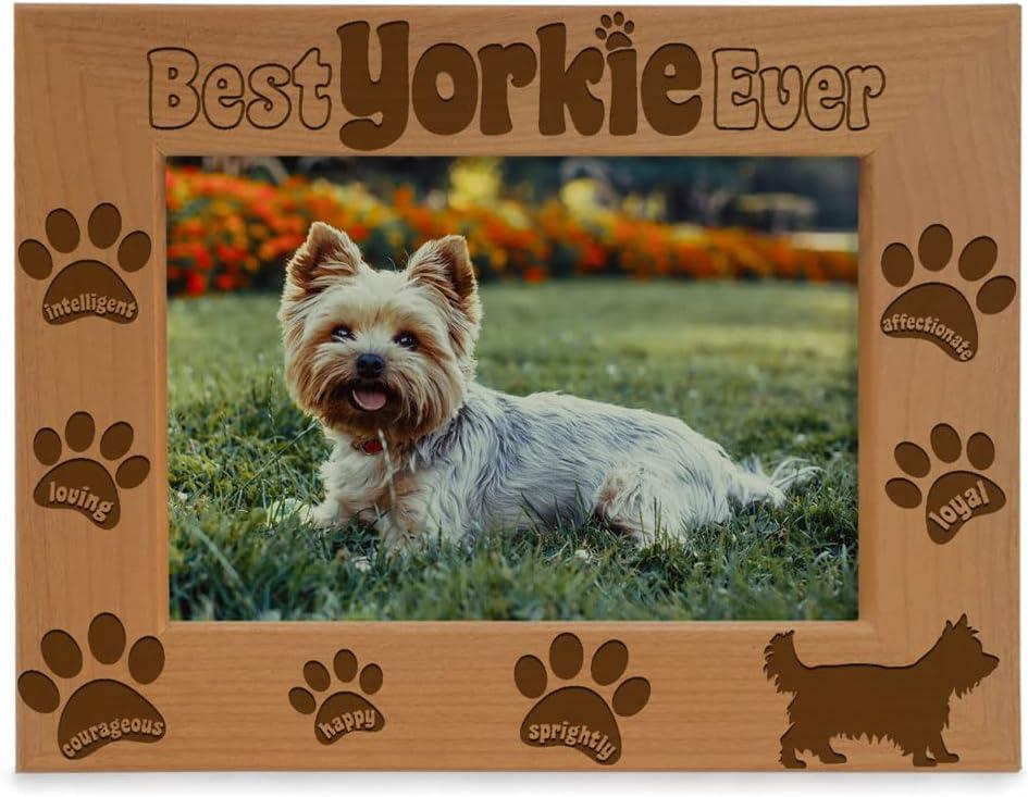 KATE POSH Best YORKIE Ever Engraved Natural Wood Picture Frame, Pet Memorial Gifts, New Puppy Gifts, Dog Lover Gift, Paw Prints on My Heart (5x7 Horizontal)