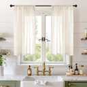 BGment Beige Linen Curtains 45 Inch Length for Short Kitchen Cafe Window - Small Cream Semi Sheer Drapes with Rod Pocket Rustic Natural for Bathroom Lightweight, 2 Panels, Each Panel 30 Inch Wide