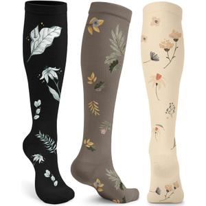 ACTINPUT Compression Socks for Women&Men 15-20mmHg Medical Knee High Support for Seniors,Pregnancy,Flight,Nurse&Circulation (Small-Medium, 01-secret Garden)