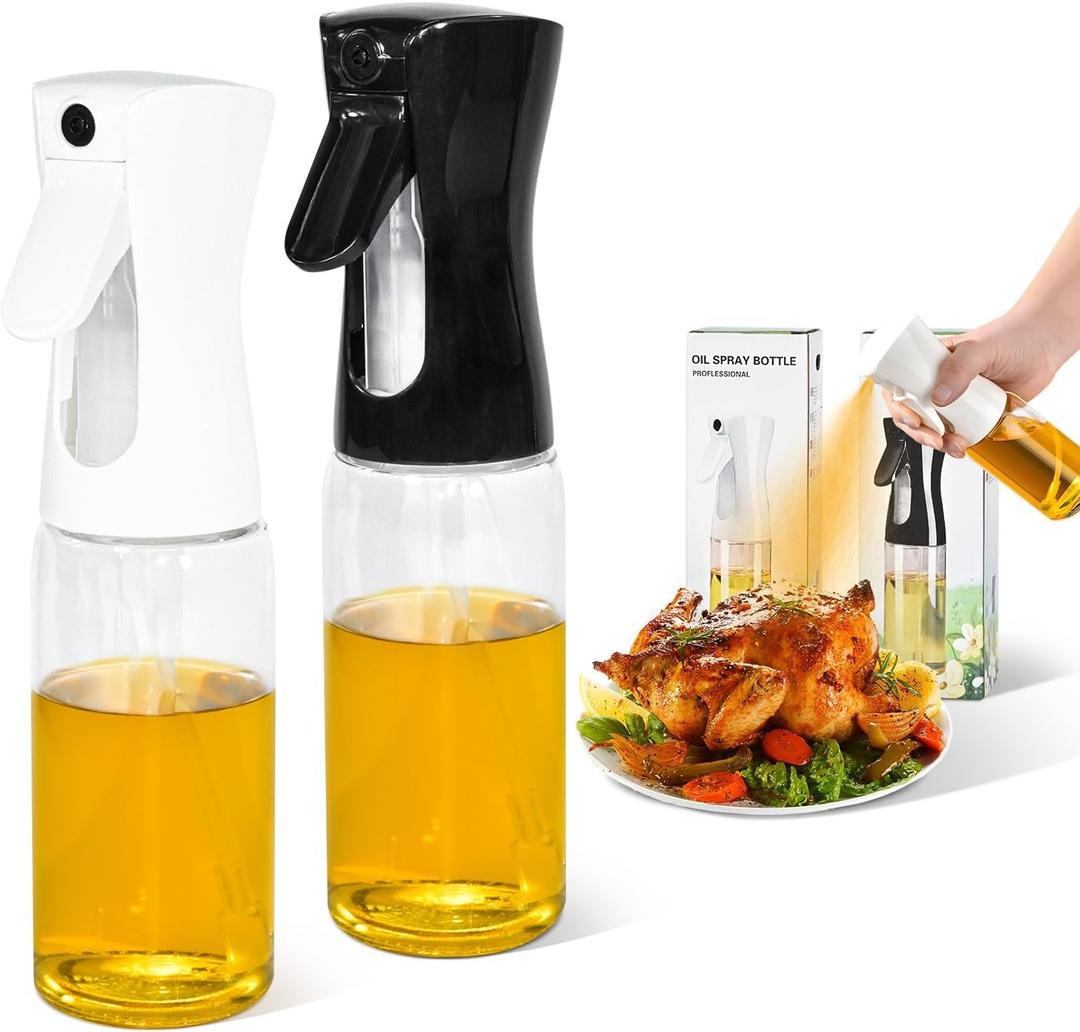 Oil Sprayer for Cooking, 7.5 oz Glass Oil Mister, Oil Spray Bottle, Olive Oil Spray Bottle Kitchen Spray Bottle - Air Fryer Accessories for Salad Making, Baking, Frying, BBQ4, White&Black