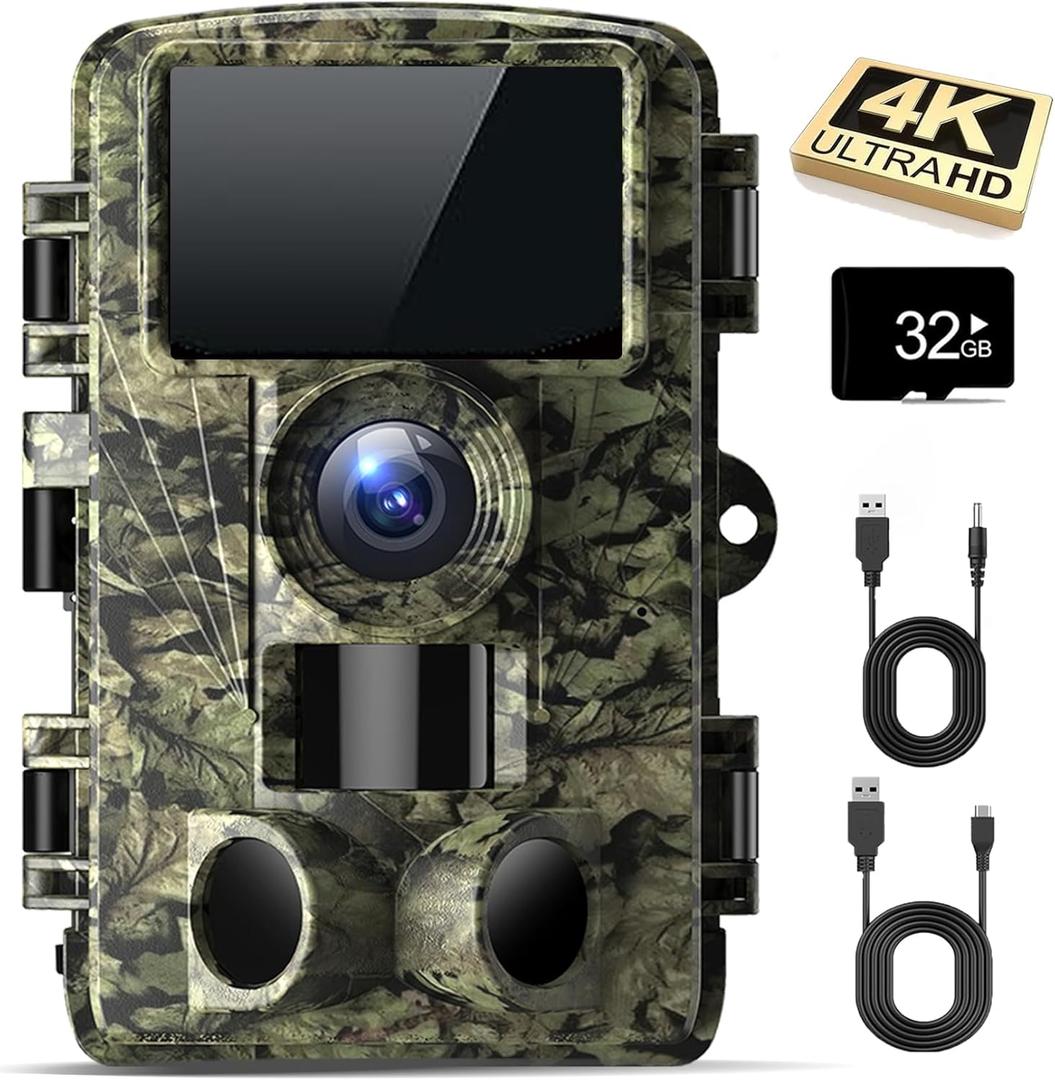 Trail Camera - 4K 48MP Game Camera with Night Vision, 0.05s Trigger Motion Activated, IP66 Waterproof, 130 Wide-Angle with No Glow Infrared LEDs for Outdoor Wildlife