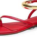 Coutgo Womens Strappy Flat Sandals Flip Flops Open Toe Ring Sandals Metal Ankle Strap Summer Beach Shoes (8.5, Red)