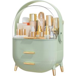 NestOrganix Makeup Organizer Skincare Organizers - Cosmetic Display Cases with Transparent Cover, SkinCare Organizers for Bathroom Countertop, Bedroom Vanity Desk, Lipstick Organizer, Green