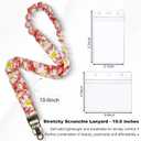 2 x Lanyardio Stretchy Scrunchie Lanyard for ID Badges Keys, Cute Teacher Lanyard for Women with 2 Card Holders 19.6 Inch (Pink Flower)