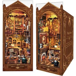 Book Nook Kit, Magic Store Dollhouse 3D Puzzle Booknook Bookshelf Insert Decor Alley DIY Miniature House Kit with Led Light Crafts for Adults and Teens to Build-Creativity Gift