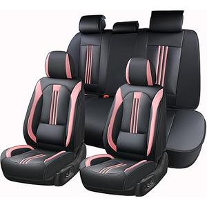Huidasource Seat Covers, Nappa Leather Car Seat Cover with Lumbar Support, Ventilation Holes, Velcro Adjustable, Airbag, Full-Coverage Seat Covers, Universal Fit for Most Cars SUV Trucks, Black＆ Pink