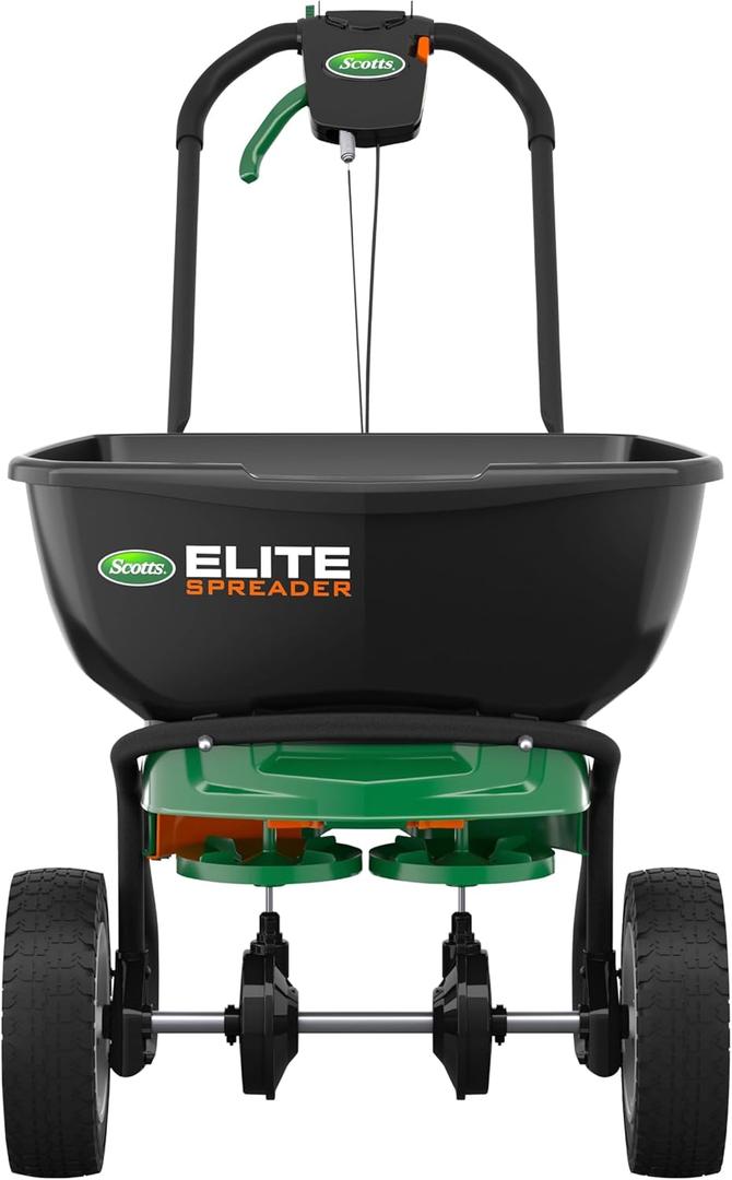 Scotts Elite Spreader for Grass Seed, Fertilizer, Salt, Ice Melt, Durable Push Spreader Holds up to 20,000 sq.ft. Product