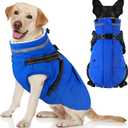 Dogcheer Dog Coat with Harness, Waterproof Warm Dog Winter Jacket with Pockets, Reflective Pet Fleece Jacket Turtleneck Snowsuit for Small Medium Large Dogs - Blue, 3XL (XXX-Large(Chest:42.9" Back:26.8" Neck:26.8"))