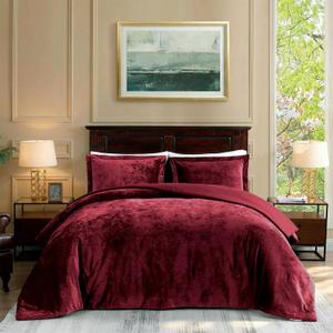 TAMGHO Velvet King Size Comforter Set, Luxuriously Soft King Comforter Set, Lightweight Bed Set for All Seasons, Oversized Comforter (108"x96") with 2 Matching Shams (20"x36"), Marron Burgundy