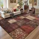 DweIke Washable Area Rugs 5x7 for Living Room, Modern Geometric Red Soft Patchwork Carpet, Non-Slip Stain Resistant Throw Rug for Bedroom Dining Room Office Home Decor