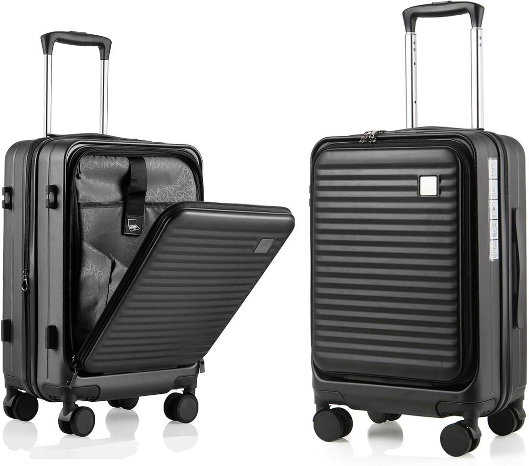 Expandable Carry On Luggage Durable Hardside Lightweight Rolling Suitcases with Spinner Wheels TSA Lock, (Black, 20-Inch)