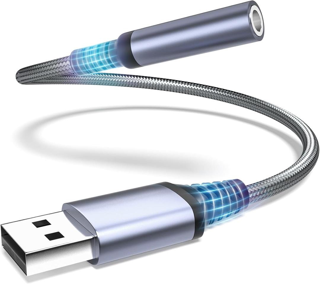 USB to Audio Jack Adapter, External Sound Card Jack Audio Adapter, USB-A to 3.5mm TRRS Female Headset for PS4/PS5/Headphone/Mac/Linux/PC Windows/Laptop/Desktops/Docking Station/iOS/Vista/(Gray)