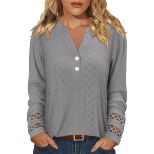 Magritta Womens Blouses Fall Tops Casual Long Sleeve Work Shirts Dressy V Neck Button Up Tunic Tshirts (XX-Large, A2grey)