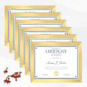8.5x11 Picture Frame set of 6, Multi Certificate 8.5 by 11 Picture Frames Bulk, Document Diploma Award Frame, Wall Hanging or Tabletop Display, Gold