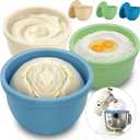 GuanQiao Silicone Bowl Liners for 5 Qt KitchenAid Mixers, 3 Liners with Lids, Blue/Beige/Green