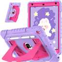 OKP Case for iPad 9th/ 8th/ 7th Generation 10.2 Inch (2021/2020/ 2019), Shockproof Rugged Heavy Duty i Pad 9 8 7 th Gen Protective 10.2'' Cover with Pencil Holder/Kickstand, Purple+Hot Pink