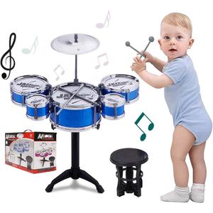 Kids Drum Set Toddler Instrument Set Educational Percussion Stimulating Childrens Creativity Drum Set for Kids Boys and Girls Blue
