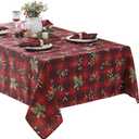 Newbridge Christmas Red Spruce Plaid 60 x 120 Inch Rectangle Fabric Tablecloth  Holly, Pinecones & Evergreen Winter Print, Soil Resistant No-Iron Holiday Dining Table Cover